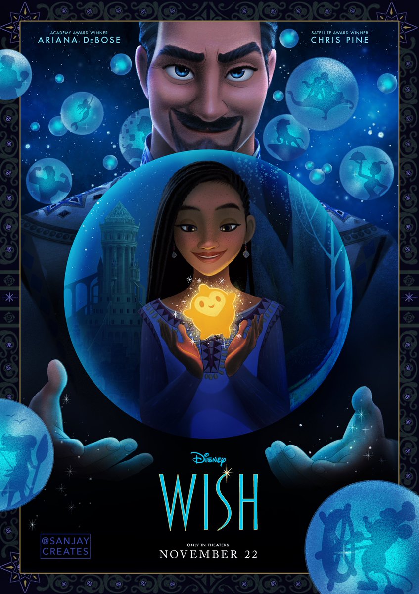 My newest illustrated FAN poster for Disney Animation's upcoming film 'WISH'! Check the reply below for an alternate version with different characters! 

#DisneyWish #Wish #WishMovie #Disney100 #WorldPrincessWeek #100YearsofDisneyAnimation