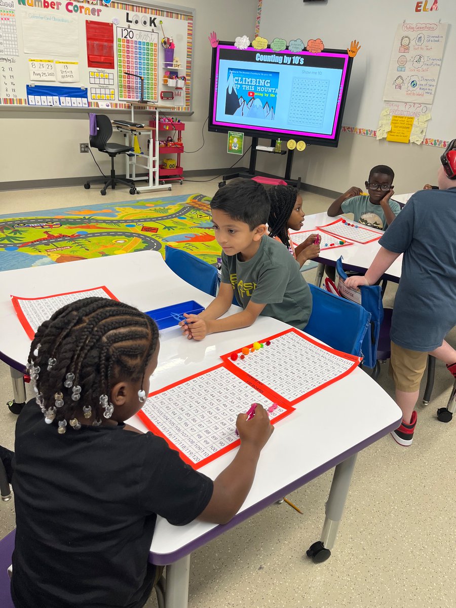 LJackson1st's tweet photo. Today we practice skip counting by 10s from any given number by picking up our magic poms with tweezers and placing them on our 120 chart! #WeloveMath https://t.co/EW83huCtod
