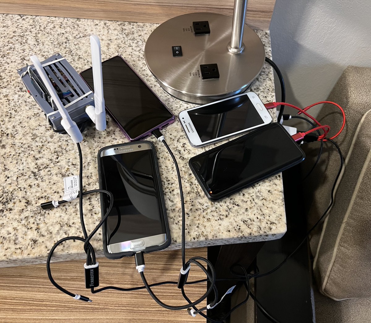 pejacoby's tweet photo. Recovering from day 1 of FL to AZ journey - charge all the gear!

Back up to spot #102 even without the WiSpy results sent up, should break back into the top 100 tomorrow!

#wardrive #allTheWifi #dotsOnMaps #wigleWifi #FlToAz @wiglenet https://t.co/qJODXeyARS