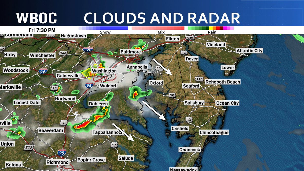 ⛈️ WATCHING SOME STORMS...

Thunderstorms have developed west of the Chesapeake Bay, and are getting ready to cross onto Delmarva.

So far, most of these storms have not been severe, but at least one has.

Gusty downpours and frequent lightning will be the main threats tonight.