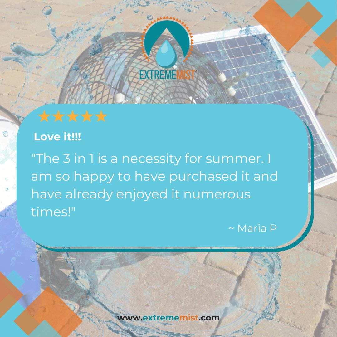 ExtremeMistPCS's tweet image. We're thrilled to hear from our satisfied customer who loves their purchase. The 3-in-1 Portable Misting Fan is making waves and keeping summer spirits high. Don't miss out on the must-have cooling and misting companion for your sunny adventures! #mistingfan #misting #staycool