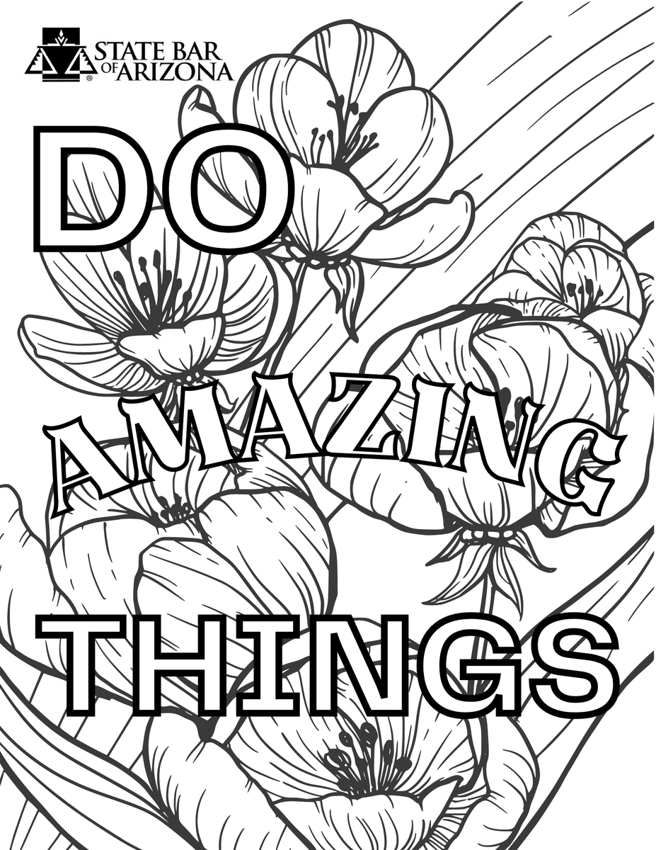 AZStateBar's tweet image. Enjoy your weekend with this #HappyFriday coloring page🖍️ Tag us in your artwork for a #chancetowin State Bar of Arizona swag! #TGIF #coloringpage #AZlawyers #AZlaw #SBAcoloringbook #FeelGoodFriday