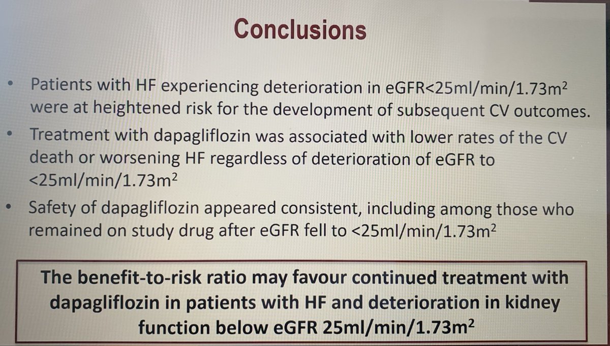 What do we do with SGLT2i when the eGFR goes south of 25❓ 🚨 keep it going ‼️ Subgroup analysis of DAPA-HF & DELIVER with eGFR < 25 showed that dapagliflozin 👉🏼 ⬇️ rates of CV outcomes 👉🏼 safe ✅ when compared w placebo #ESCCongress #CardioTwitter #MedTwitter 🔗…