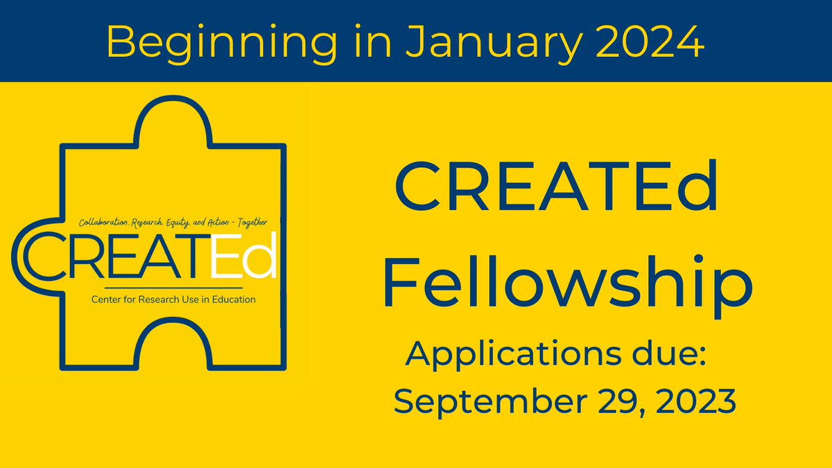 UDCRUE's tweet image. The application portal for CREATEd Fellowship cohort is now OPEN! Welcoming apps from educators, researchers, designers who want to co-design research for use by educators. Apply by Sept 29!  bit.ly/CREATedFellow  #KnowledgeSharing  #KnowledgeMobilization