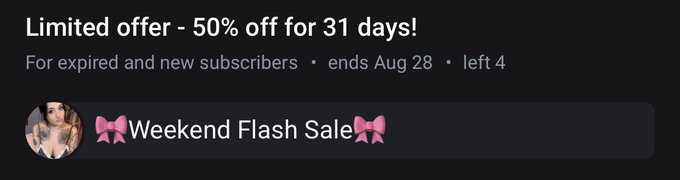 My OnlyFans is still on sale this weekend-but there are only 4 remaining sale slots. Hurry and get your<a href="/tag/linkinbio"class="tags"><span>#linkinbio</span></a><a href="/tag/sellingcontent"class="tags"><span>#sellingcontent</span></a><a href="/tag/nsfwaccount"class="tags"><span>#nsfwaccount</span></a><a href="/tag/sellincontent"class="tags"><span>#sellincontent</span></a>