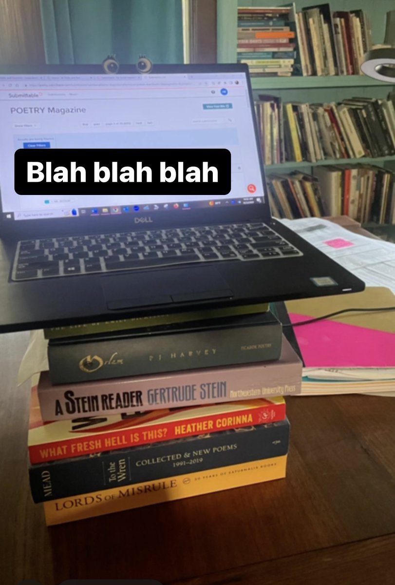 Loves. Help me. I need an adjustable standing desk I can put on top of my dining table. Stacking books makes me even more unstable than I usually am. Ideas? Valium? Thx. 😊 #standingdesk #bookstack