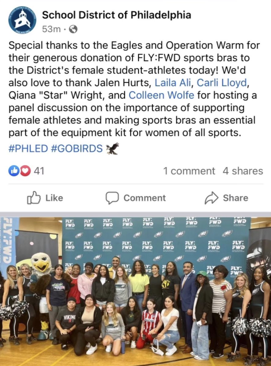 Northeast High School hosted a panel discussion on the importance of supporting female athletes. Kudos to the internal organizers; Principal Crowder,Athletic Director Phil Gormley, AP Mike Picardi, and  Building  Engineer Tom Coleman.! #PHLED  #GoBirds