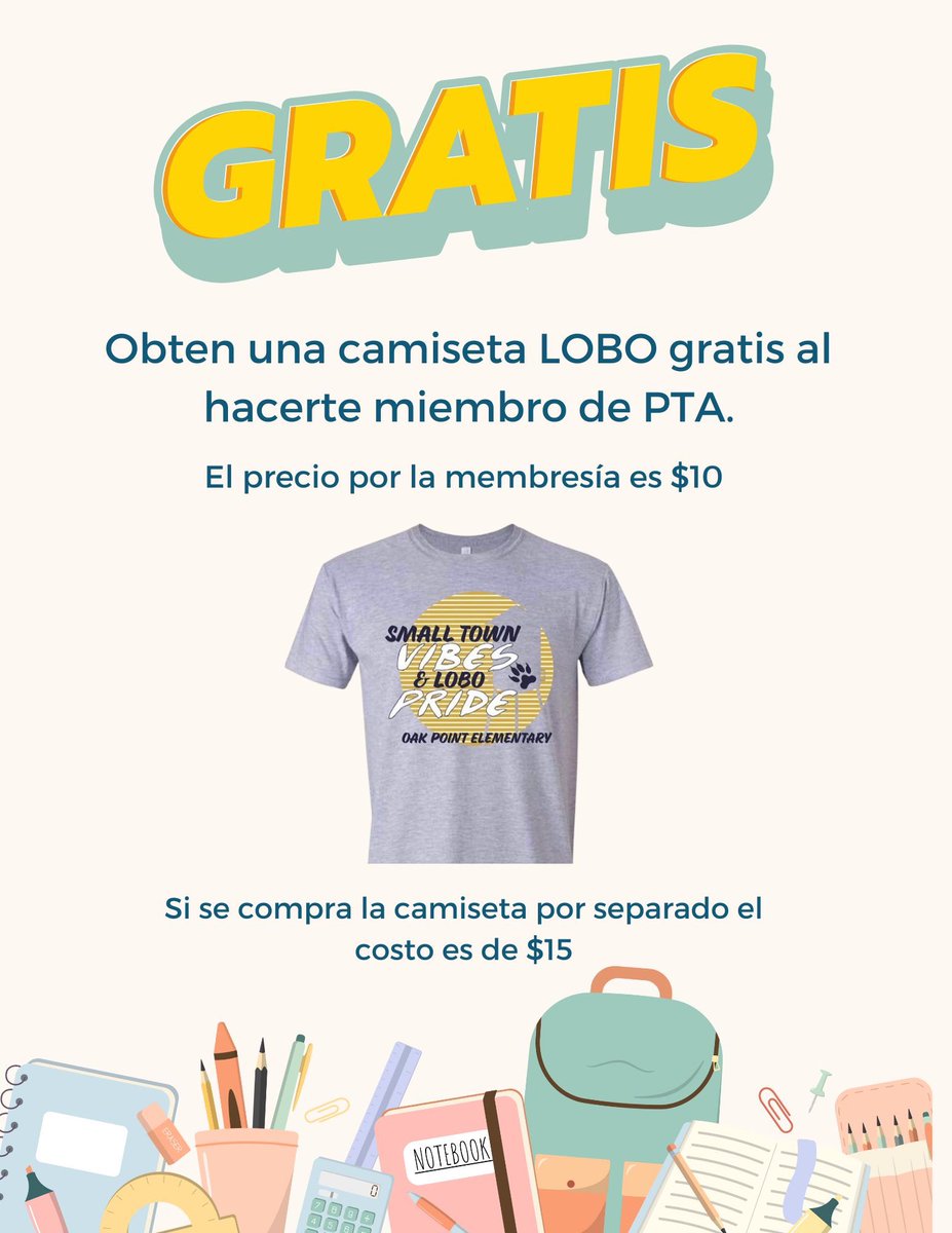 OakPoint_PTA's tweet photo. ‼️One week left!! ‼️ Join PTA by August 31st and get a FREE spirit shirt!! 💙🐺💛🐾 Let’s go LBOBS!! #LoboSpirit #Navy #Gold https://t.co/0ecMMn2scl