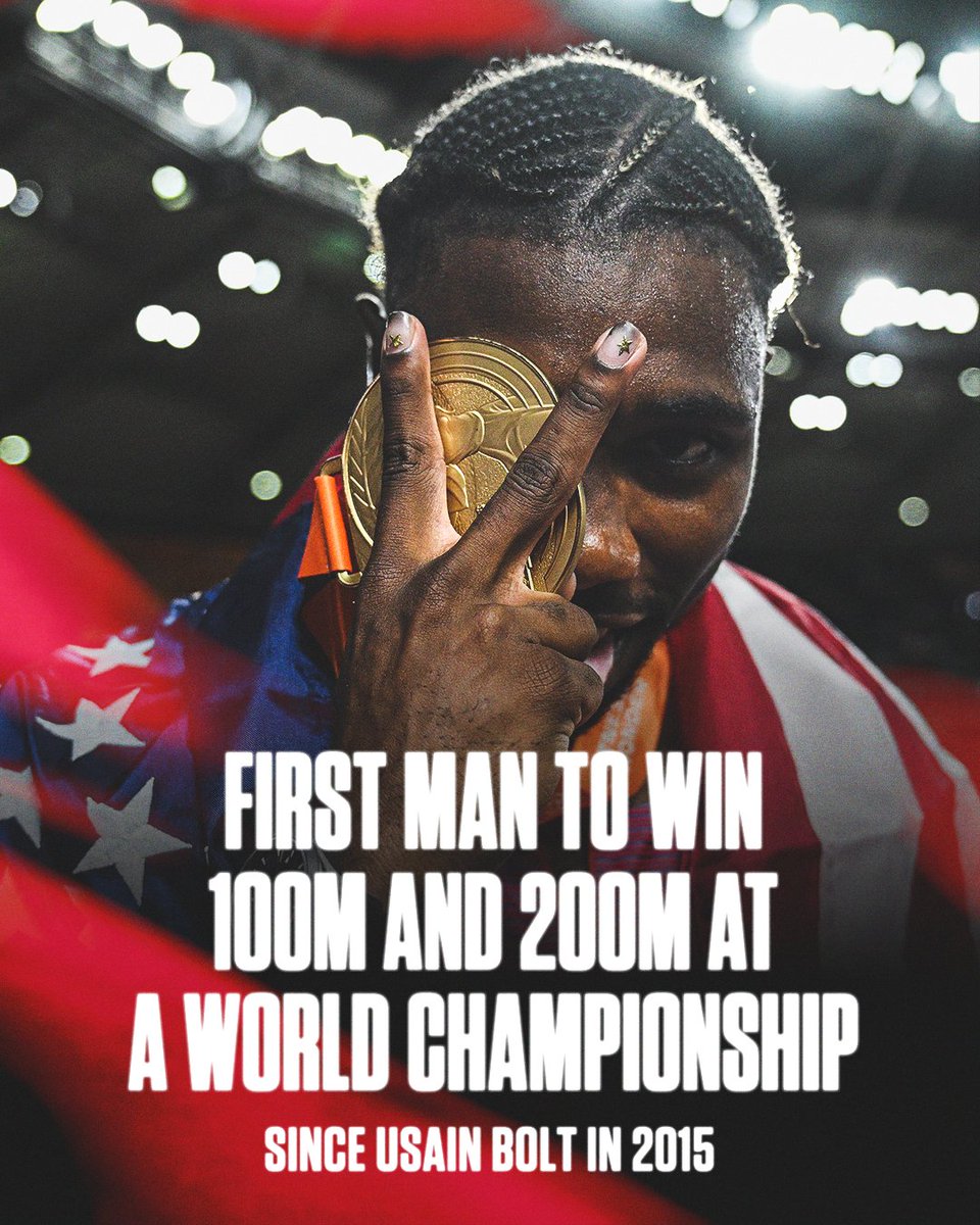 Noah Lyles completed the sprint double after winning his 3rd straight world 200m title 🔥