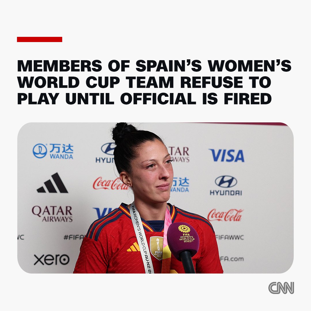 Teammates on Spain’s 2023 Women's World Cup winning squad and other women pro soccer players said they would not play again for the country until soccer chief Luis Rubiales is removed from his position after he gave player Jennifer Hermoso an unwanted kiss cnn.it/3PdlAAU