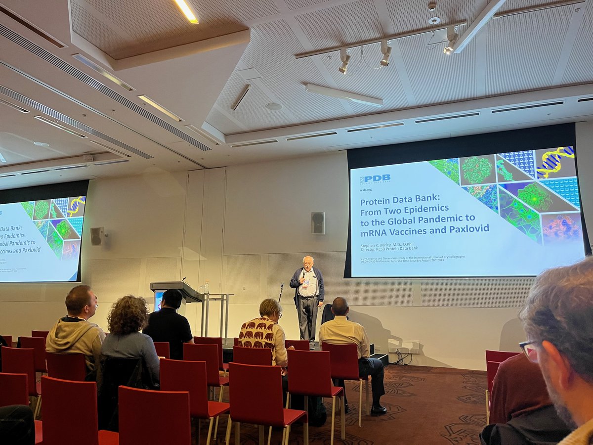 buildmodels's tweet photo. "You've got to love the PDB" - RCSB PDB Director at #IUCr2023 
Protein Data Bank: From Two Pandemics to the Global Pandemic to mRNA Vaccines and Paxlovid highlighted collaborations with Joey Lubin, @Khare_Lab, @sagardkhare, and two summers of @RISErutgers students https://t.co/tLuAGV1rHD