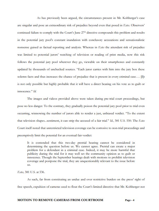 1/2
Bryan Kohberger's attorneys filed this motion to remove cameras from the courtroom. They claim the camera operators have not followed the judge's instructions not to focus exclusively on Kohberger.