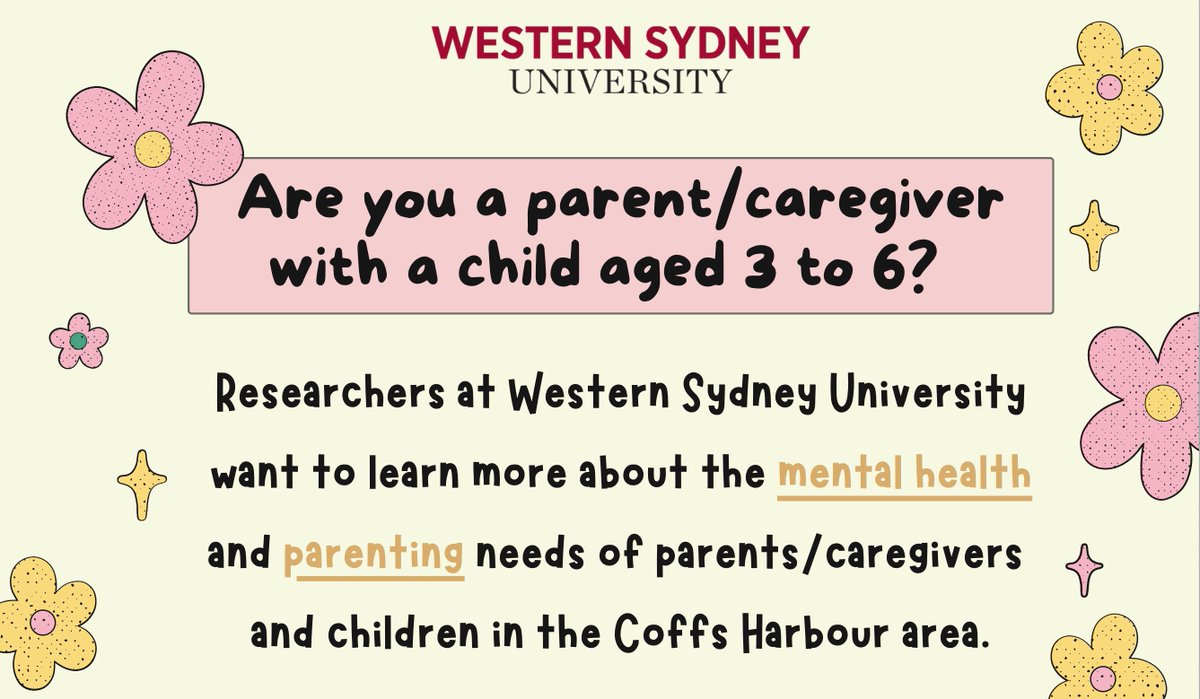 A research project from one of my honours students, for parents or caregivers of children 3-6 years who reside in the coffs harbour region. Please see the link below to learn more and to participate clinicaltrials.westernsydney.edu.au/surveys/?s=XPA…