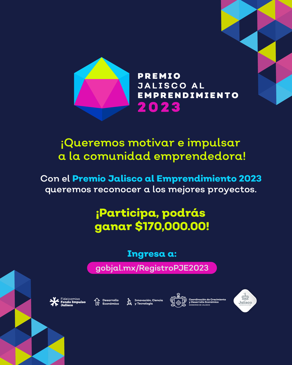 Cierro invitándoles a participar en el Premio Jalisco al Emprendimiento, con el que reconocemos a quienes con grandes ideas impulsan la economía. Queremos inspirar a más personas para que materialicen sus sueños. Aquí pueden hacer su registro 👉: gobjal.mx/PJE2023