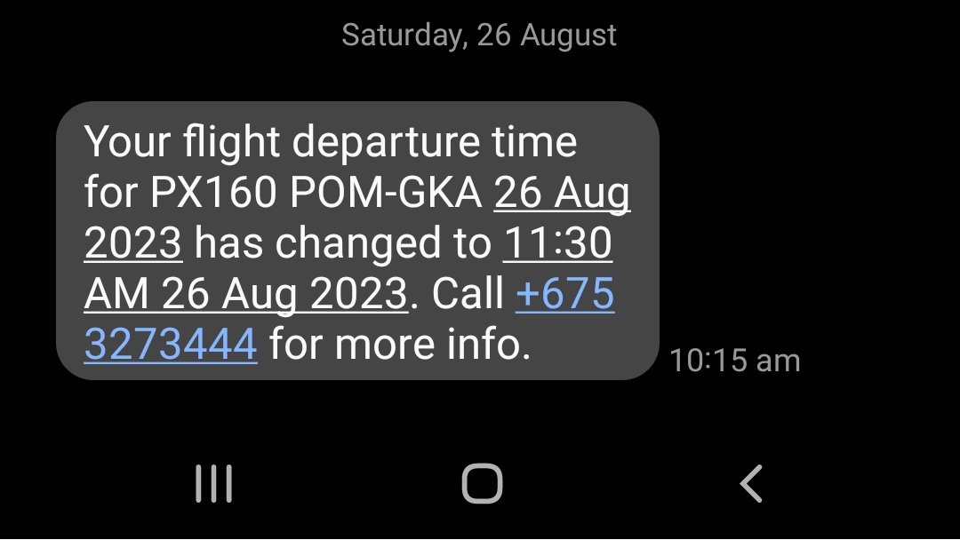 NalNeu's tweet photo. Usually, can't get a straight answer out of any1 if flights are cancelled, delayed or whatever. Nau yet ol laik salim email na text olsem flight delay, after all cancellim aste na mi sidaun lo departure lounge stap ... Air Nuigini ... you're an effin joke!! Bunch of clowns 🤡 https://t.co/cAHKaBFWo9
