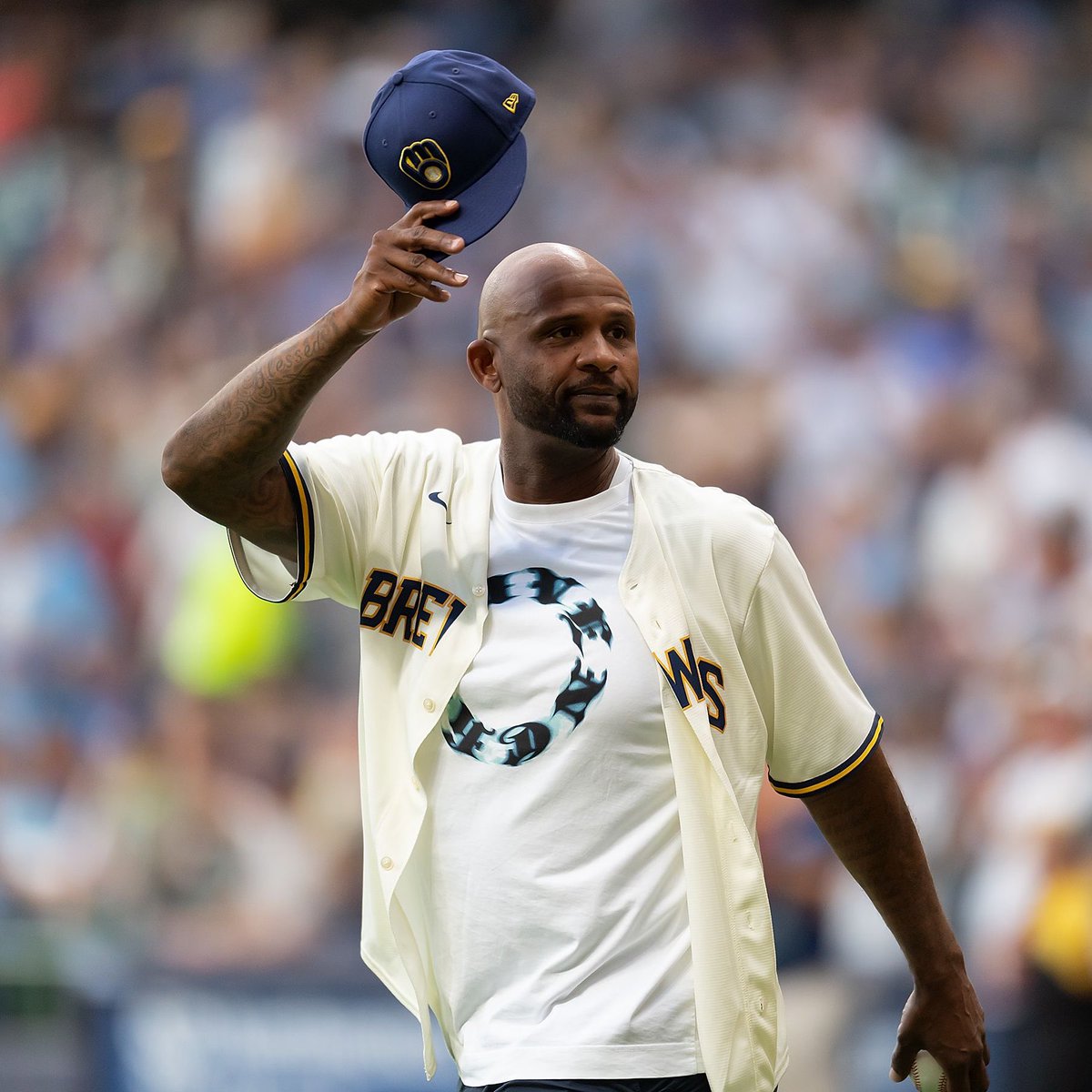 Brewers's tweet photo. The return of an icon.

Tonight, we welcomed @CC_Sabathia back to MKE to celebrate 15 years since his legendary run with the Crew!

#ThisIsMyCrew https://t.co/hMK5hGyB86