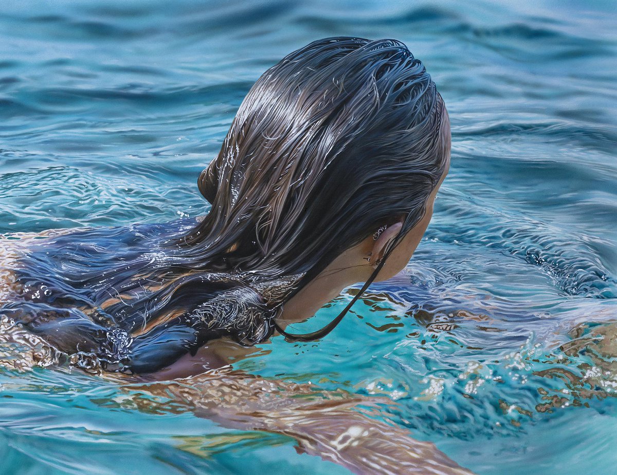 artenpedia's tweet photo. "Wet hair 2" by Johannes Wessmark. Acrylic and oil on canvas, 2021 https://t.co/lk0cctBxQA