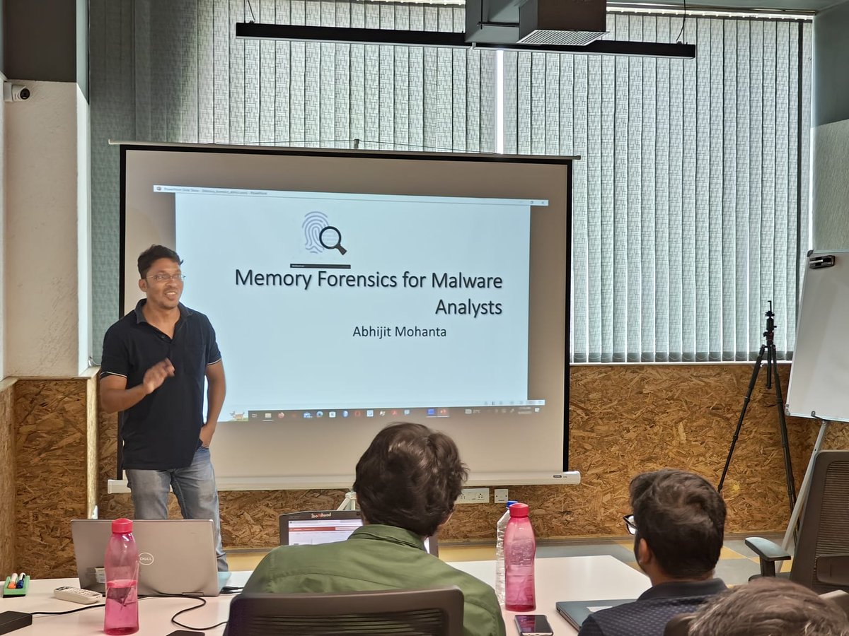 NullBhubaneswar's tweet image. The second interesting talk of the day &quot;Memory Forensics For Malware Analysis&quot; by @abhijit_mohanta 
#nullBhubaneswar  CC: @null0x00
#memoryforensics #MalwareAnalysis #informationsecurity #CyberSecurity