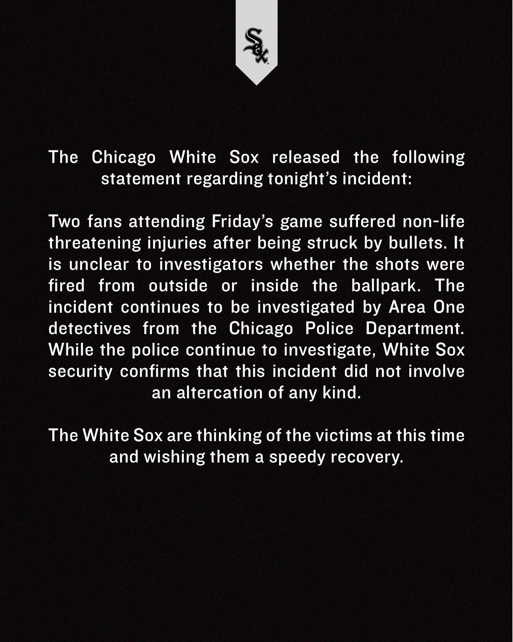 [分享] 今日白襪主場比賽 有球迷被開槍打傷