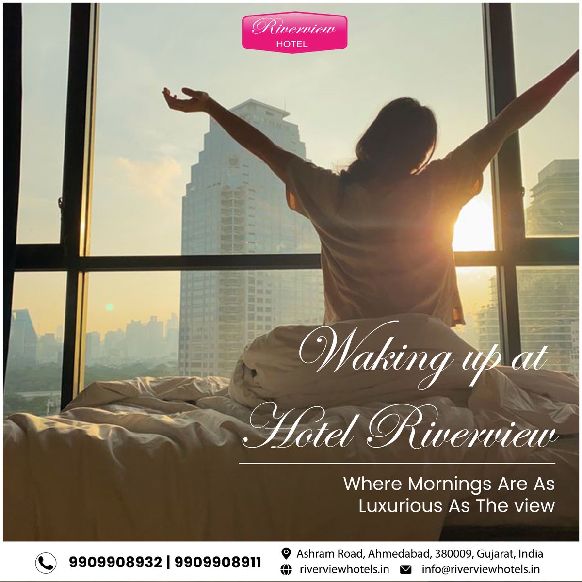 Your morning should be good
Riverview Hotel
CONTACT NOW- +91 9081888912
Landline: +91 79 4910 4910
info@riverviewhotels.in
.
.
#morning #morningmotivation #mornings #morningcoffee #morningslikethese #trendin #luxury #hotel #ahmedabad #ahramroad #river #sabarmatiriverfront #WakeUp