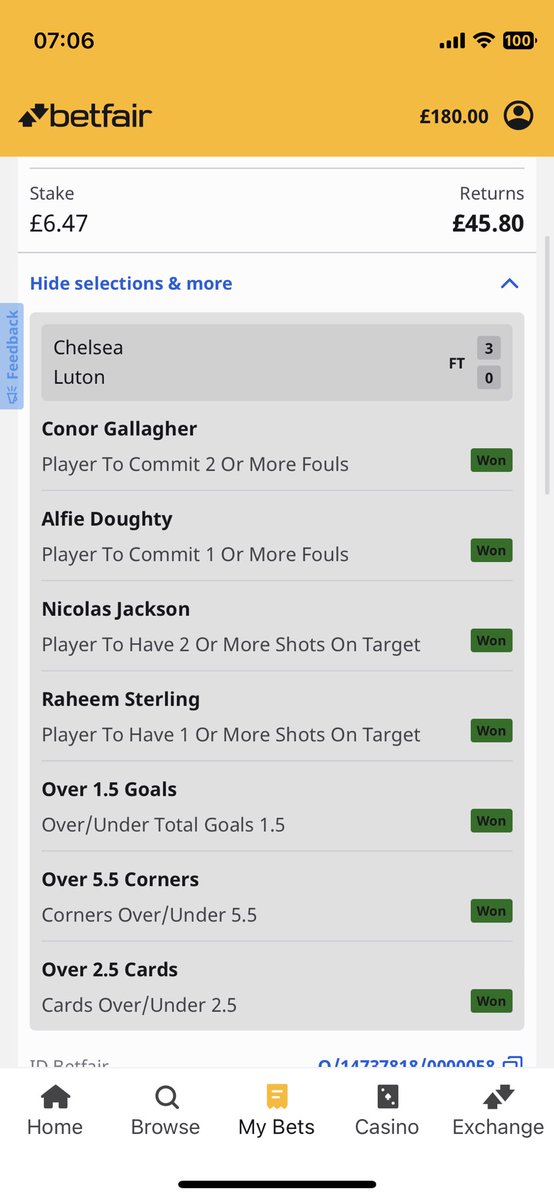 92MortonC's tweet photo. Nice little profit on the Chelsea Luton game  🙌🏽 https://t.co/GWdjlnG1je