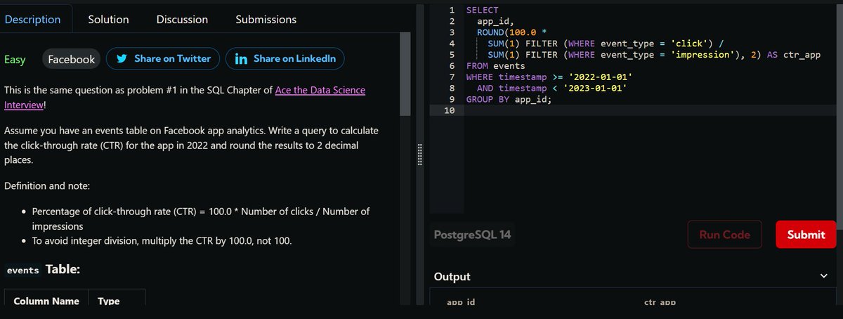 KrishGoyanii's tweet image. App Click-through Rate (CTR) [Facebook SQL Interview Question]

#DataScience #DataScienceInterviews #DataScienceIQBoost #AI #MachineLearning #SQL