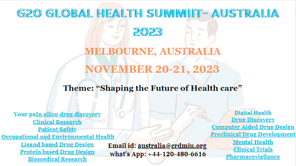 div_jennifer's tweet photo. Join Global Health Leaders: November 20-21, 2023 - Global Health Summit #Australia #melbourne
#biomedical
#digital #Health 
#drug 
#mentalhealth
#clinicalTrials
#pharmacovigilance
#Clinical #research
#patientsafety
URL: https://t.co/XL6lpHLCyR
what’s App: +44-120-480-6616 https://t.co/E1lAq7eINZ