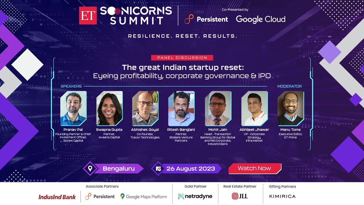 ETPrime_com's tweet photo. #ETSoonicornsSummit | Leaders and experts from 3one4 Capital, Avaana Capital, Tracxn Technologies, Stellaris Venture Partners, IndusInd Bank and https://t.co/VT1Ab2Vnx0 discuss the Indian startup reset with a focus on profit, governance &amp; IPOs!
Watch Now: https://t.co/EobunkAyeb https://t.co/YXYkhp8u69