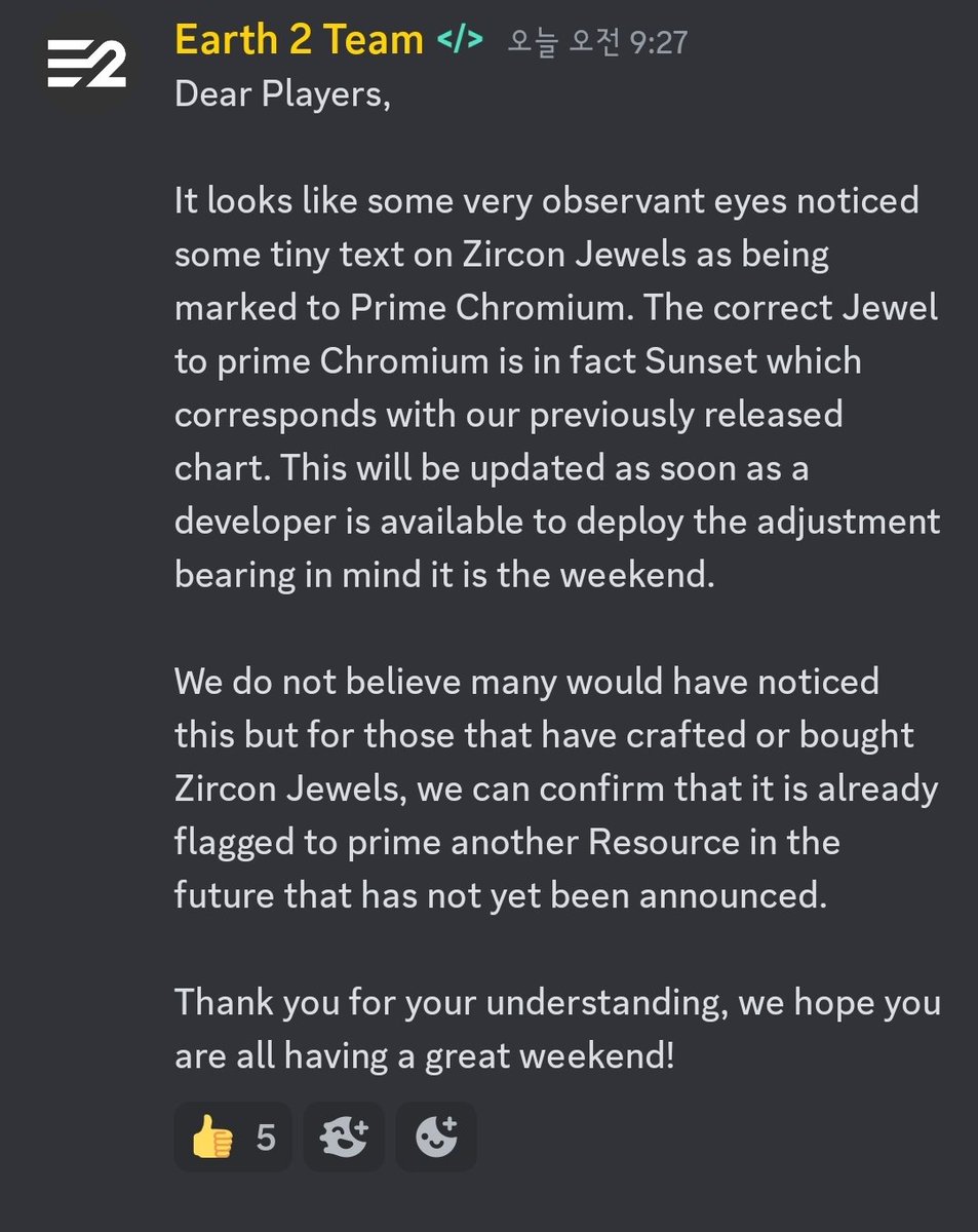 E2Yehna's tweet photo. Chrominium has been updated on the main server. There was a notice about D4 Sunset Jewels on Discord😊
Chrominium, which is now written in Zircon Jewel, is wrong. The E2 team will fix it soon.
Plz Check it out✅️

#Earth2 #earth2 #E2fam #Metaverae https://t.co/llfXWMohg3