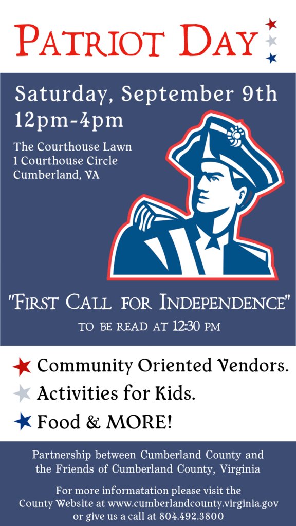 Patriot Day, September 9 -- 
12:00 PM until 4:00 PM