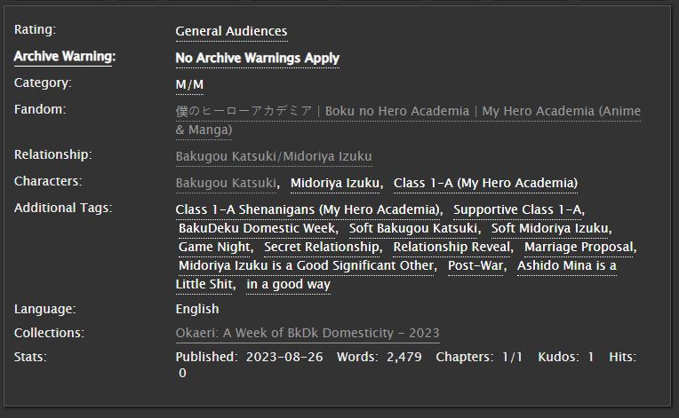 Day 5 of #domesticbkdkweek2023 #okaeri2023 #domesticbkdkweek is finally here!!! Hope ya'll like it! Featuring Truth or Dare and Secret Relationships 💚🧡 :3 
archiveofourown.org/works/49630102