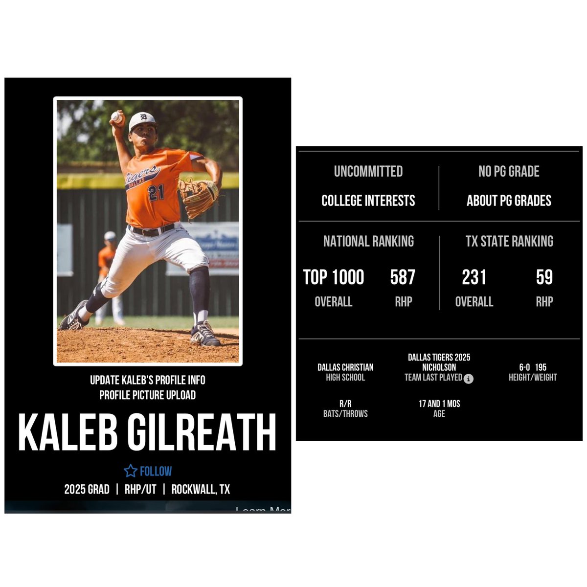 thekalebgil2025's tweet photo. Thanks for the ranking.  The grind continues  @PG_Scouting @PerfectGameUSA @DCSChargers @ROCOgameday @ribarra_40  @DaschalJohnson  @MLBDevelops @RangersYA https://t.co/1SfZcvQ1yv
