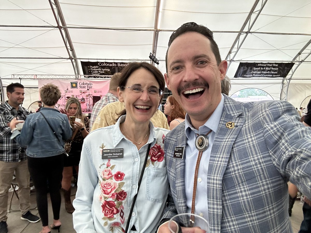 danmaxey's tweet photo. Great to run into a friend and colleague, @UCCS Interim Chancellor Jennifer Sobanet, at the #coloradostatefair legislative BBQ! https://t.co/i489veL6I0