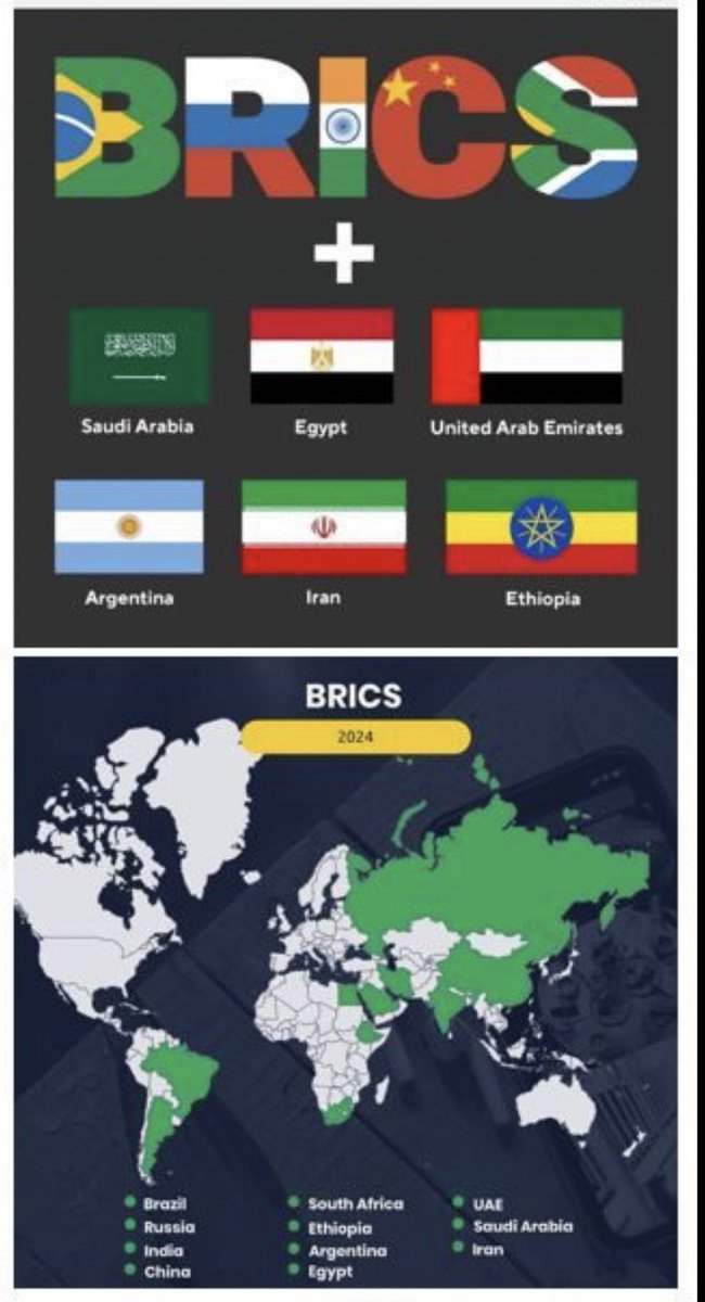 muqtida's tweet photo. The BRICS economic coalition of emerging markets has decided to extend membership invitations to six nations. The BRICS alliance which presently reunites Brazil, Russia, India, China, and South Africa is set to invite Argentina, Egypt, Ethiopia, Iran, KSA, and UAE (1/2). https://t.co/ahzxypkjqT