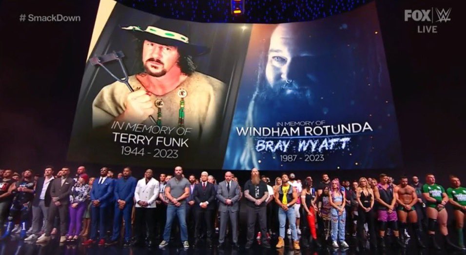 Bray Wyatt and Terry Funk will always be alive in people's heart and memories. A Beautiful Tribute by The WWE. Truely Legends.💐♾️

#RIPBrayWyatt #BrayWyattForever #RIPTerryFunk #TerryFunkForever 
#RIPWindhamRotunda #RipLegend #SmackDown