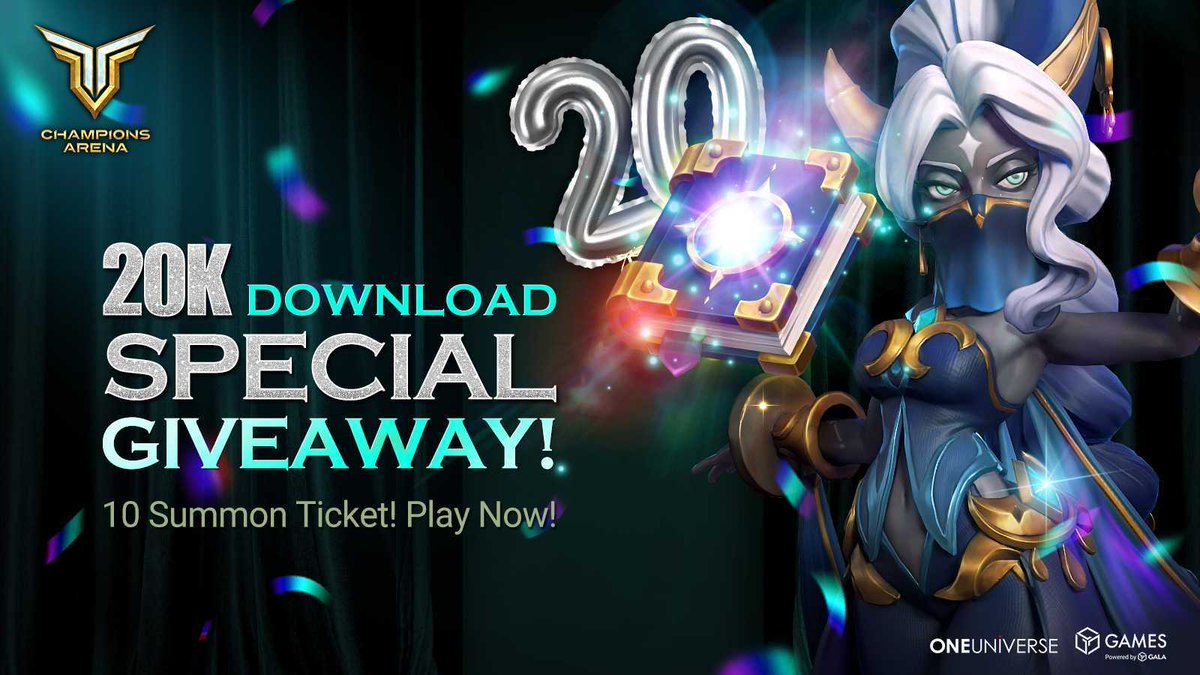 Store(Mobile,PC): tosto.re/championsarena 20K Download Special Giveaway is Ready! 10 Summon Tickets are ready for you! More download is more giveaway. Follow us to get more giveaway info! #NFT #web3 #P2EGame #Web3Games #NFT #P2E #gogalagames #ChampionsArena #Giveaway