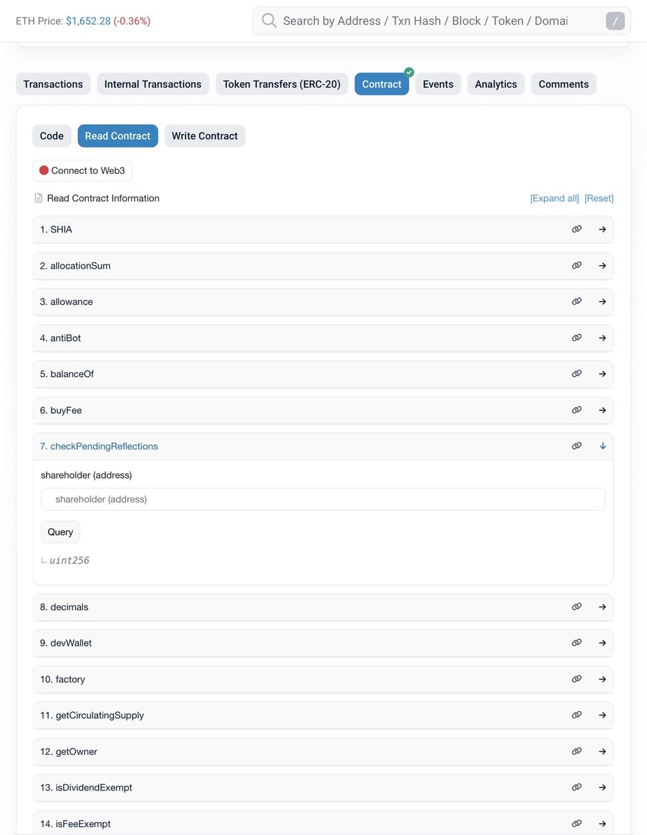 Happy to announce $SHIAR has distributed more than 35K USD in $SHIA reflections.

To check pending reflections you can go to, read contract on Etherscan, connect to web3 and use function 7 

etherscan.io/address/0xbc1b…