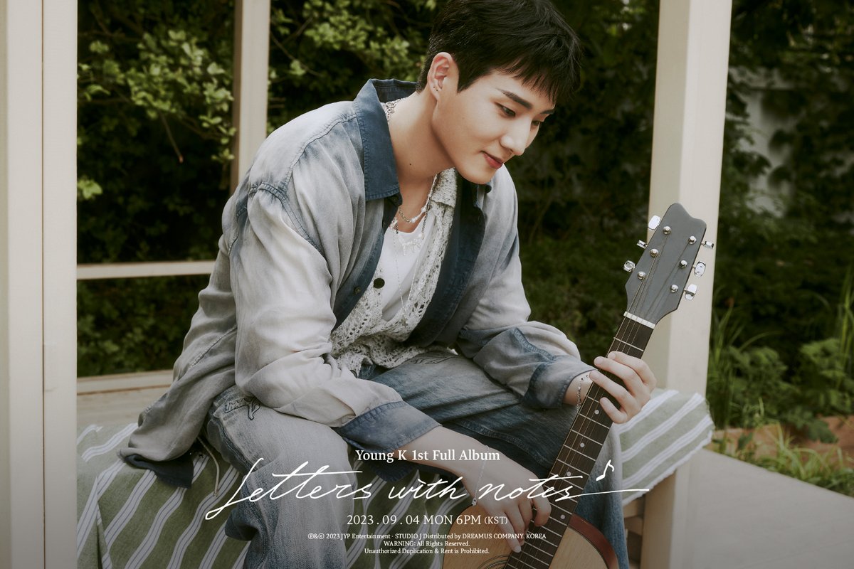 day6official's tweet photo. Young K 1st Full Album
<Letters with notes> 
Concept Photo 1, 2

ALBUM RELEASE 🔽
2023.09.04 6PM (KST)
🎼 TITLE "이것밖에는 없다"

#DAY6 #데이식스
#YoungK
#Letters_with_notes
#이것밖에는_없다
#JYP https://t.co/GsZplgbl9d