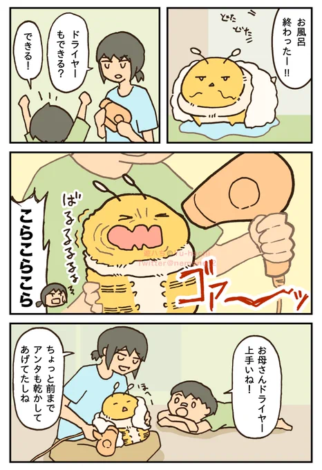 ドライヤーで乾かされるはち