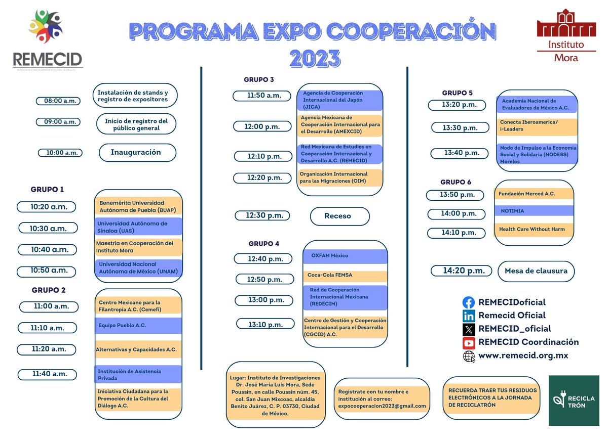 REMECID_oficial's tweet photo. ¡El programa está listo y no podríamos estar más emocionadas y emocionados!
🚀Descubre las charlas inspiradoras, paneles y actividades que hemos preparado.
¡Marca tu calendario y únete al viaje de la Cooperación Internacional para el Desarrollo!
#ExpoCooperación2023 #REMECID https://t.co/MZEKlffmFb