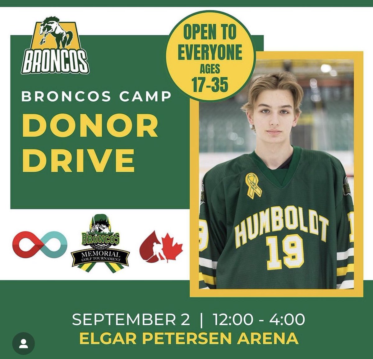 HumboldtBroncos's tweet photo. Getting swabbed to see if your a match couldn’t be easier… come on out to EPA Sept 2! 

Let’s do this for Archer! 💚💛

If your coming to camp anyways, take a few minutes to help save a life. 

#letscometogetherbroncos https://t.co/ULf5OU7Vyw