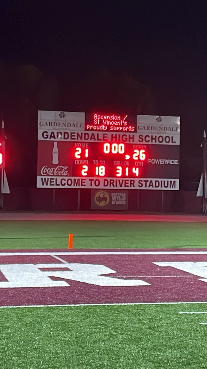 Final from Gardendale <a href="/JCJetsFootball/">James Clemens Jets Fb</a> 26 <a href="/GdaleHSFootball/">Gardendale Football</a> 21