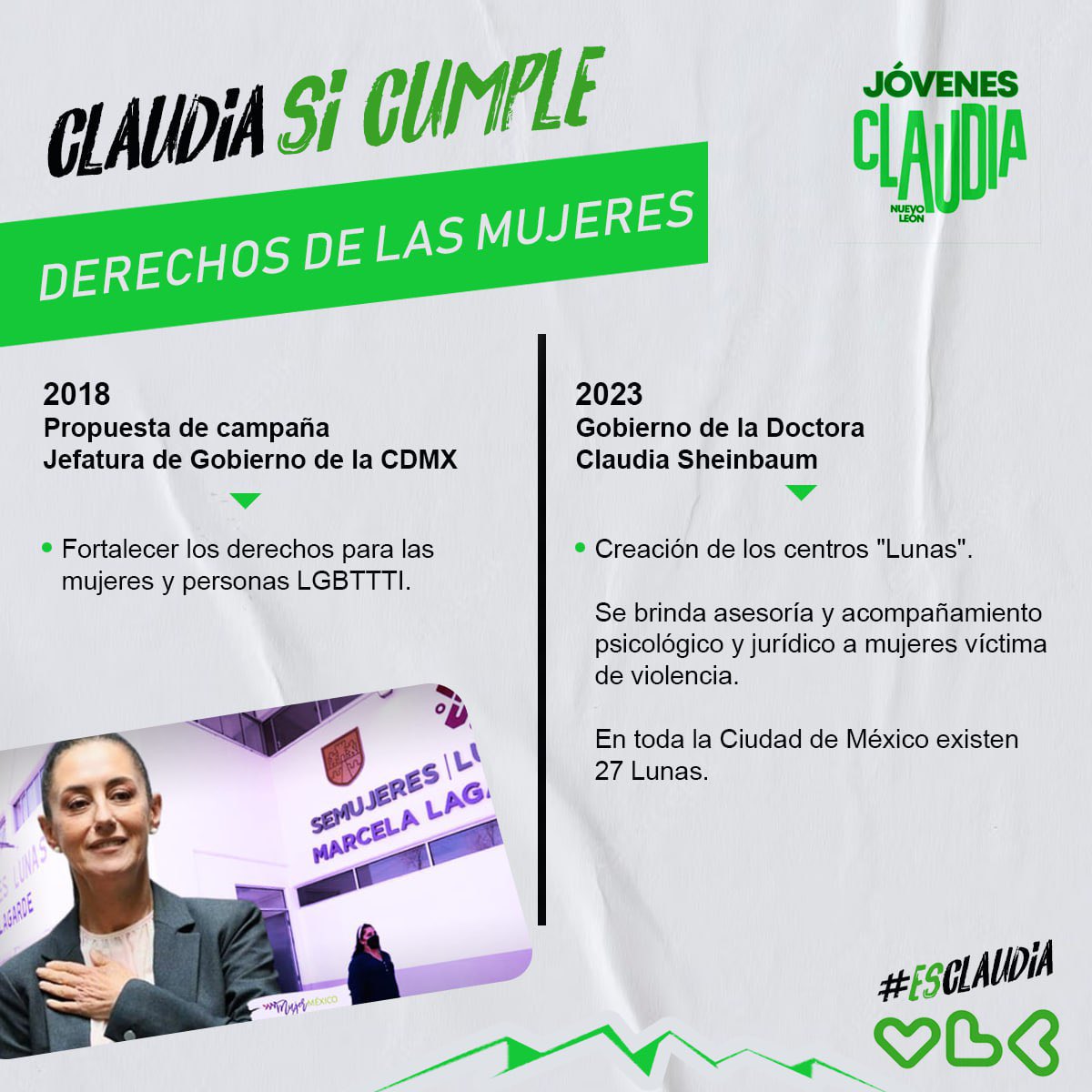 PorlaPrimera_NL's tweet photo. Como Jefa de Gobierno de la CDMX, Claudia Sheinbaum creó los centros de apoyo para mujeres llamados “Lunas” 💜
#EsClaudia #JovenEsClaudia #Sheinials #ClaudiaSheinbaum #cuartatransformación #4T #mujeres https://t.co/0uI6ENu7s5