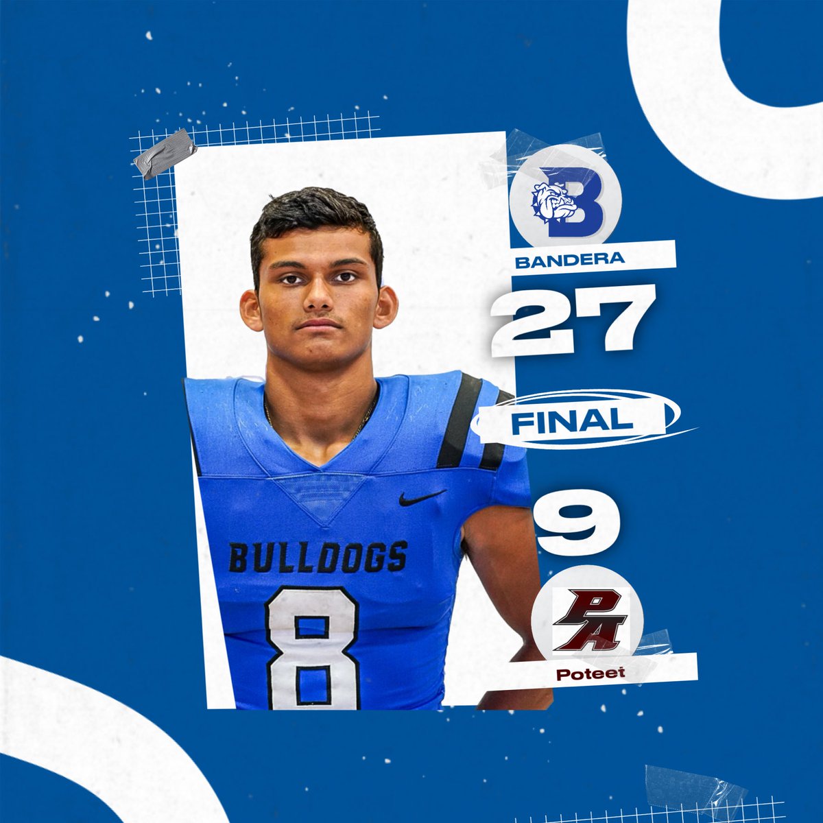 Senior quarterback Jesse Cardenas threw for 3 TDs (two to Jeffry Thomas and one to Benton Cloudt) and rushed for another TD to lead the Bulldogs to a 27-9 win over Poteet. 

First win in a season opener since 2019! 1-0! #WeAreOne