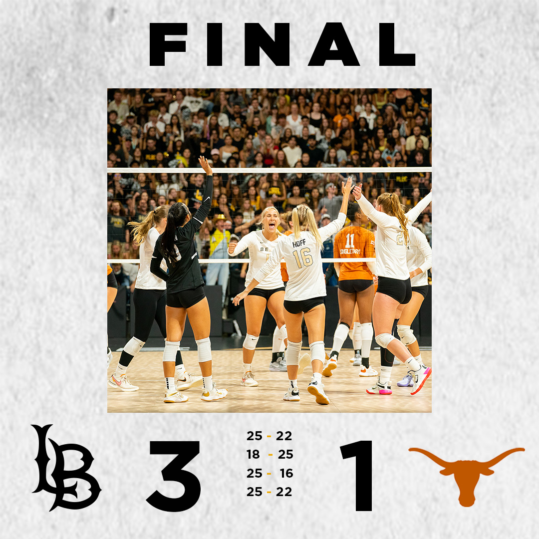 BEACH WIN!!! <a href="/LBSUWVB/">Long Beach State Women's Volleyball</a> upsets #1 Texas in four! #GoBeach #JT3