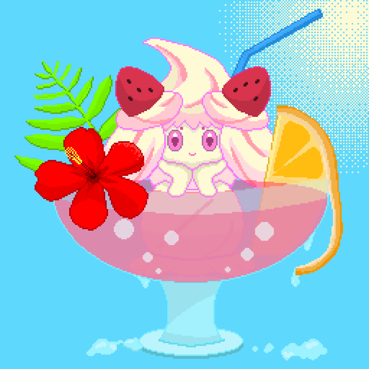 kei_pixel's tweet photo. 暑いから涼みそうな絵を一つ。
マホイップです！

#ドット絵 #pixelart #ポケモン https://t.co/Hs0cWSUNtj