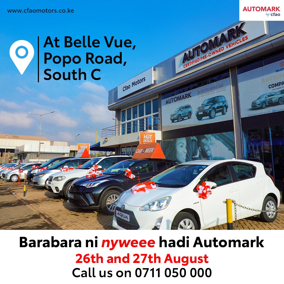StandardKenya's tweet photo. Do you know how to find your way to our Open Day? @AutomarkCFAOKE is at Belle Vue, Popo Road, South C near Mombasa Road, the Southern Bypass, and the Nairobi Expressway.
#ItsTimeToSwitchUp #AutomarkOpenDay #AutomarkbyCFAOMotors https://t.co/sbOU2oEIGH