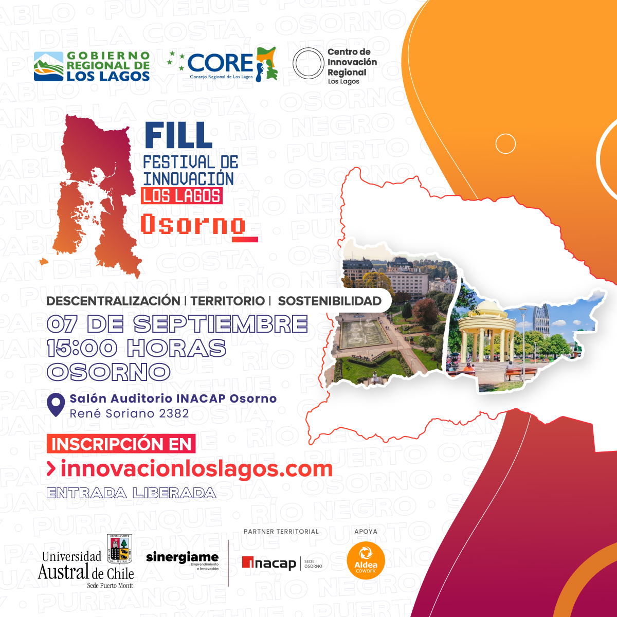 Desde el Centro de Innovación Regional Los Lagos y #AldeaCowork te invitamos al festival de innovación el 07 de septiembre 2023 a las 15 horas en <a href="/OsornoInacap/">Inacap Osorno</a> #osorno #chile 
Inscríbete en innovacionloslagos.com/osorno/ #HazloenOsorno
Potenciemos nuestra región innovadora!