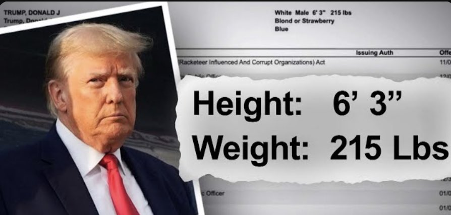 _Re_UPS's tweet photo. Did #Trump Lie About His Weight on Jail Booking Form?!

215lbs Where?!……😒
#TrumpWeight #TrumpArrest #TrumpMugShot https://t.co/y6N2cV2juW
