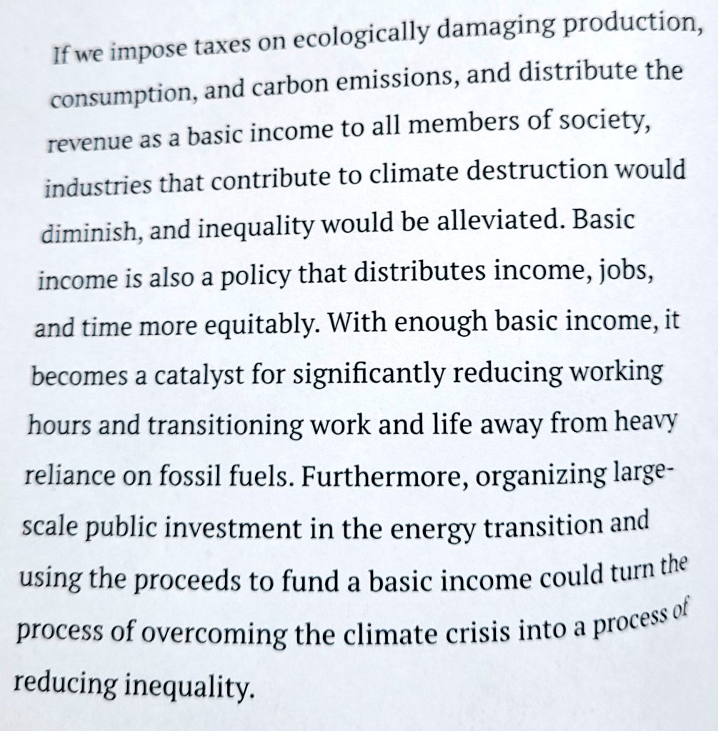 "If we impose taxes on ecologically damaging production, consumption, and carbon emissions, and distribute the revenue as a #BasicIncome to all members of society, industries that contribute to climate destruction would diminish, and inequality would be alleviated." #BIEN2023